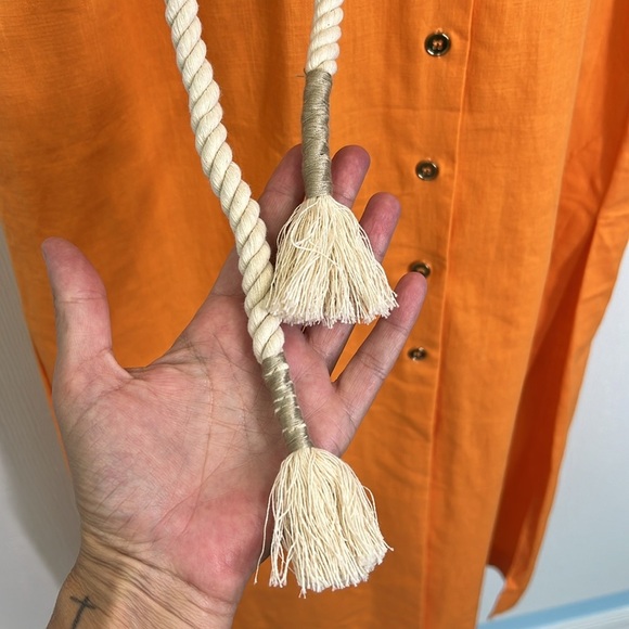 CK Bradley - NWT Orange Button Down Long Sleeve Rope Belt Slit Maxi Dress Large - Picture 9 of 14